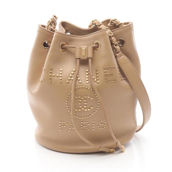 CHANEL Deauville Shoulder Bag in Calfskin Leather, Beige, Women's, AS1045 - Picture 1 of 7